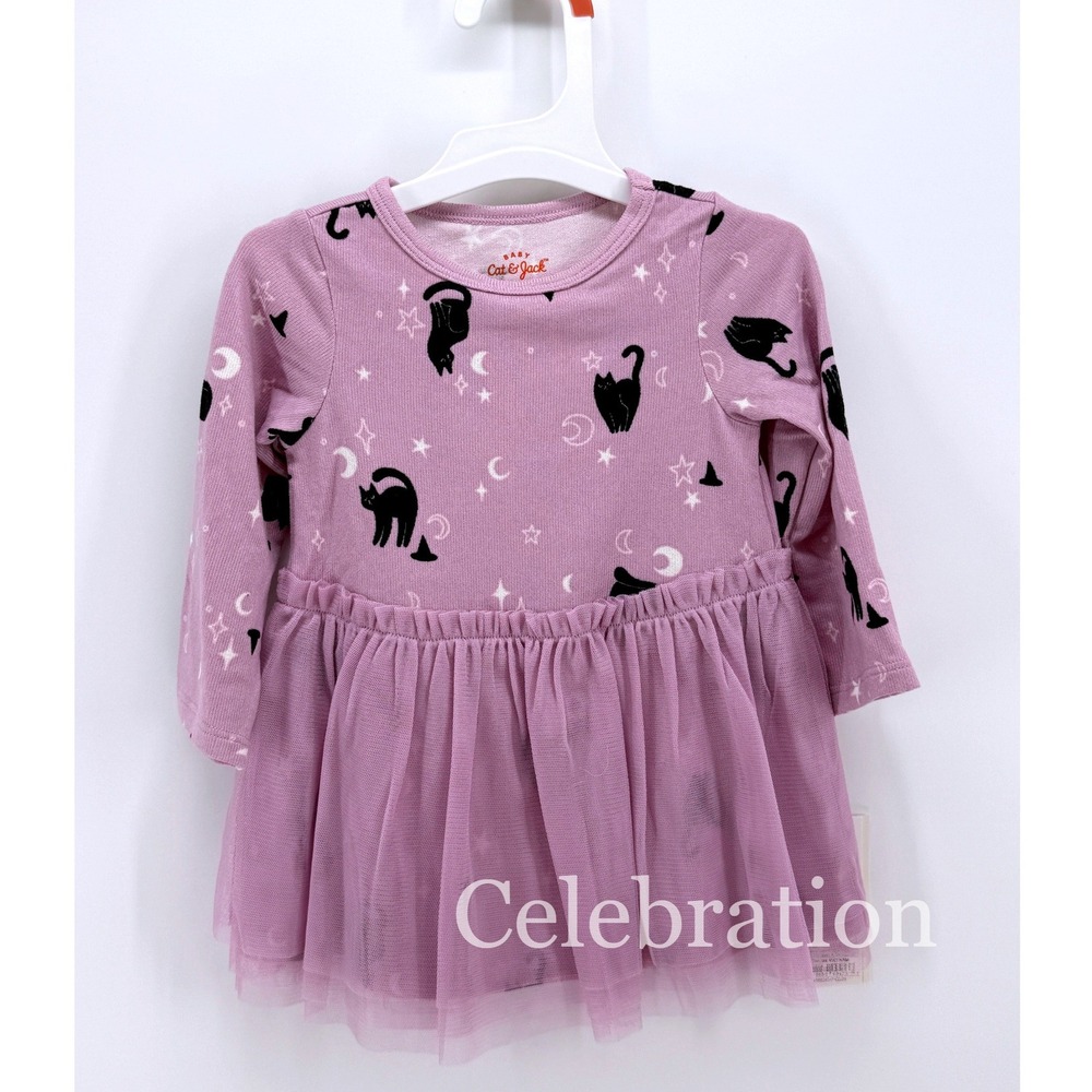 Cat & Jack Baby Girl 6-9M Halloween Tutu Dress Black Cat Tulle Purple NWT